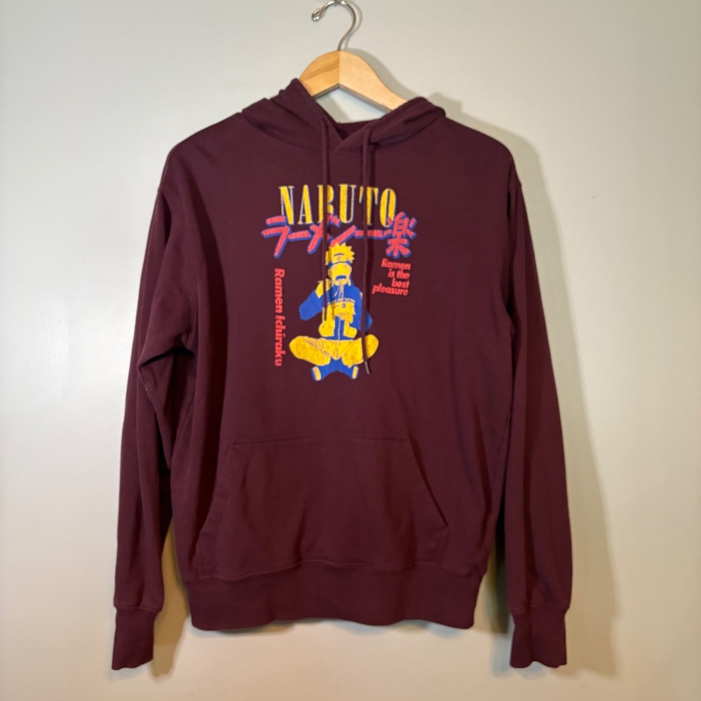 Naruto Shippuden Ramen Ichiraku Graphic Hoodie Burgundy Maroon Mens Medium
